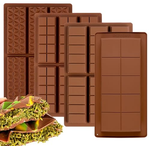 EPODA 4 Stück Dubai Schokoladenform Silikon für Schokolade Pralinen Süßigkeiten Backen Tafel Form DIY Geschenk
