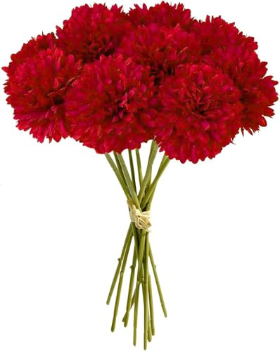 PacuM Künstliche Chrysanthemen, künstliche Blumen mit 24,9 cm langem einzelnem Stiel, künstliche Hortensiensträuße, fühlen sich echt an, Seidenblumen, rot, für Innenbereich, Blumenarrangement,