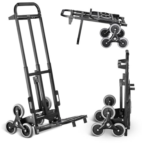 VEVOR Carro de Escalera 208 kg Carretilla de Mano Plegable para Subir Escaleras con Doble Asa, 6 Ruedas, 2 Cuerdas Elásticas, para Transporte, Almacén, Aeropuerto, Centro Comercial, Mudanzas, Oficina