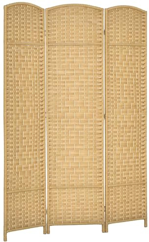 HOMCOM Paravent Intérieur en Bois, 3 Panneaux, 135 x 180 cm, Séparateur de Pièce Pliable, pour Salon, Chambre à Coucher, Maison, Bois Naturel