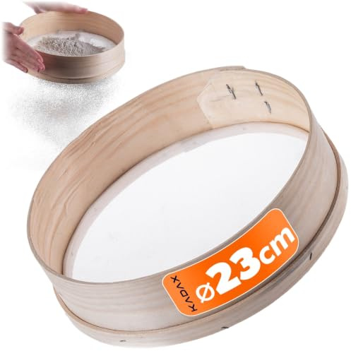KADAX Mehlsieb 23cm für feines Sieben von Mehl, Puderzucker und Anderen Backzutaten, Küchensieb, Feinmaschig Sieb, Puderzuckersieb, Backzubehör (Holz)