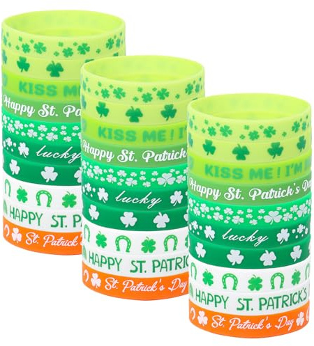 Qaziuy 30 braccialetti in silicone per festa di San Patrizio trifoglio trifoglio irlandese braccialetti trifoglio braccialetti in gomma verde trifoglio braccialetti per San Patrizio bomboniere a tema