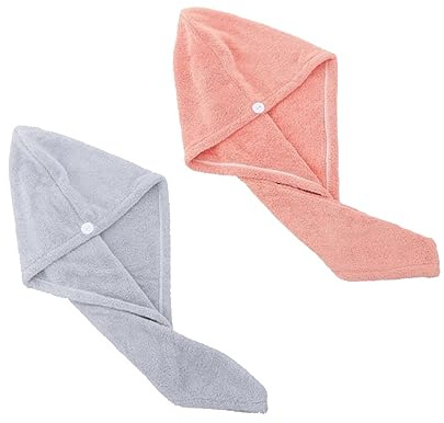 HAPINARY Trockenhauben Aus Coral Fleece Haartücher Mit Knopfverschluss 2er Satz Wasserabsorbierend Für Damen