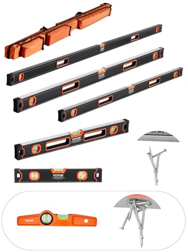 VEVOR Niveau à Torpille 6PCS, 78/48/32/24/16/10 po, Flacons à Bulles, Mesure à 45/90/180°, Outil de Nivellement en Alliage d'Aluminium, Résistance aux Chocs, Mesure SAE et Métrique, 10 po avec Aimant