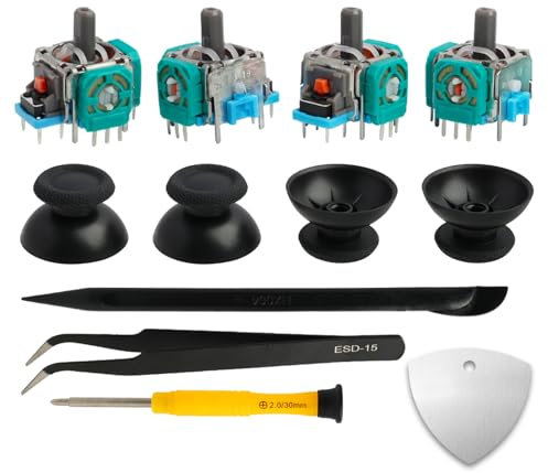 Uoww Analog Sticks Replacement Kit for PS4 PS5, 3D Joystick Kit Compatible Play Station 5 Controller, Thumbstick Caps with Screwdrivers, Pry Tool, Repair Tools Kit