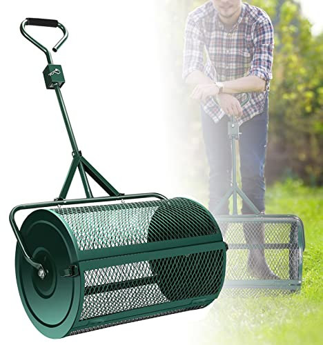 QLSABIA Spandiconcime da Giardino da 24, spandiconcime per Torba con Manico a T, spandiconcime con cestello in Rete Metallica in Acciaio, per Compost, Torba, terriccio, Semina, Rullo spandiletame