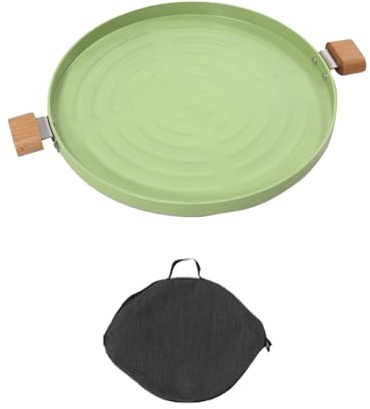 OAJABBGE Padella per Griglie Rivestita in Ceramica con Custodia Esterna Antiaderente Manici in Legno Facili da Pulire Barbecue All'aperto E Padella Rotonda Arrostire da Campeggio