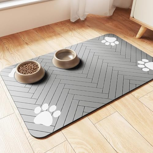 Napfunterlage Hunde und Katze, Futterunterlage für Katzen rutschfest Unterlage Katzennapf, Super Saugfähige Schnelltrocknend Futtermatten für Haustier Hund Unterlage (Hell Grau, 40 x 60 cm)