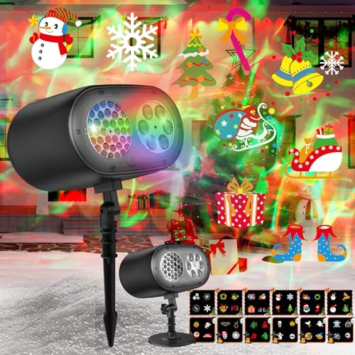 Aqash Weihnachts Projektor Außen Deko, 3-in-1 LED Weihnachten Projektor Aussen mit Ozeanwellen Effekt, 12 Dynamische Muster IP67 Wasserdichter Fernbedienung für Halloween Weihnachtsdeko Outdoor