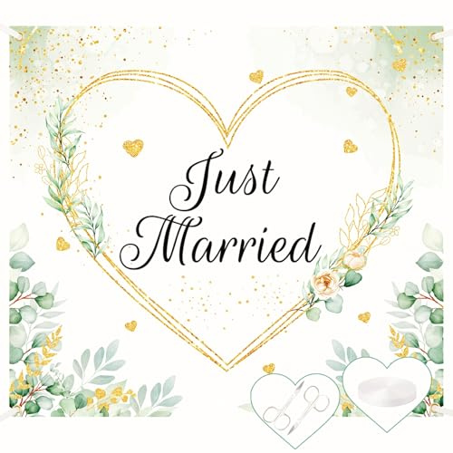 Hochzeitsherz zum Ausschneiden Just Married 200x180cm Hochzeitslaken | Herz mit 2 Scheren & Seil Hochzeitslaken zum Ausschneiden Hochzeitsspiel für Das Brautpaar für Standesamt Überraschung