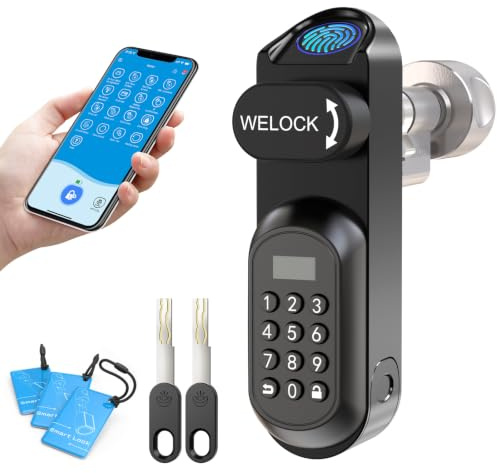 WELOCK U81 - Serratura elettronica per porta, codice con scheda RFID, app, WiFi, impronte digitali, IP65, cilindro di chiusura intelligente per porte da 60 a 115 mm, Smart Lock