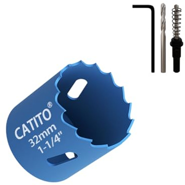 CATITO 32mm Bi-Metall Lochsäge Bohrbohr, Lochsäge für Einbauleuchten, Zoll Lochschneider für LED Einbaubeleuchtung, ideal für Kunststoff, Holz, Sperrholz (32mm)