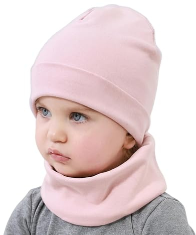 Yemlarey Kindermütze Schal Set Baumwolle Babymütze Mädchen Jungen Haube Warm Beanie Loop Schal Herbst Winter (Hellrosa, L)