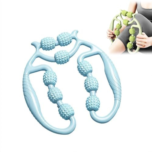 9 Wheel Leg Massager Roller for Lymphatic Drainage & Cellulite, Muscle Massage Stick for Deep Tissue Pain Relief, Body Sculpting for Thighs, Legs, Waist, Arms - Blue