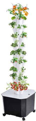 Générique Kit de Tour hydroponiques Verticale à 10 Niveaux et 50 Trous, avec Pompe à Eau et réservoir d'eau Amovible de 50 L, système de Culture pour Herbes, Fruits et légumes