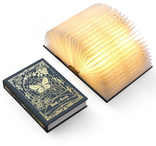 ZBOLE Magic Truth Book Light - Rechargeable LED Book Lamp for Home Decor, Ideal Christmas & Bookworm Gifts with Gold Foil Embossed Cover, Warm White Light for Entertainment & Relaxation (Black)