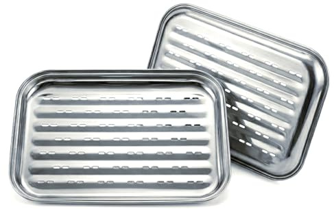 Gardenko 2er-Set Grillschalen aus Edelstahl 34,7 x 24,6 cm - Wiederverwendbare Grillkörbe für Gas-, Elektro- und Holzkohlegrill - Ideal für Gemüse, Fleisch und Fisch