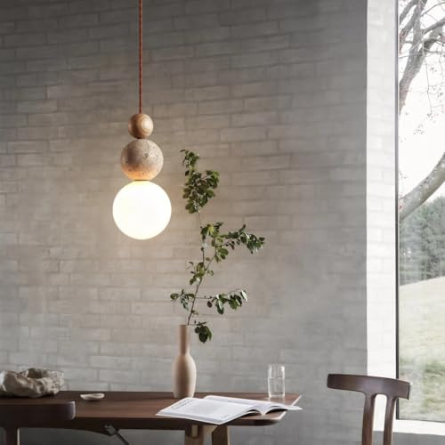 YUPIN Lampada A Sospensione Creativa In Travertino Lampadari Per Tavolo Da Pranzo Regolabile In Altezza In Pietra Naturale Wabi-sabi Lampadario In Legno Nordico G9 Per Sala Da Pranzo Cucina(Natural)