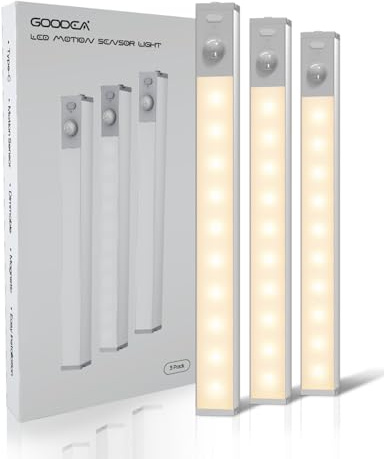 GOODEA 18cm Slim Bright Schrankbeleuchtung mit Ladestation - 3 Stück 10 Leds Dimmbar Schranklicht mit Bewegungsmelder Licht für Kleiderschrank Bücherregal Treppe Flur RV, 3000K