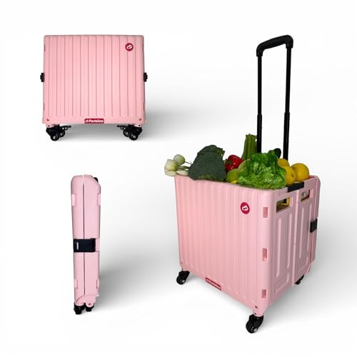Portelino – Stilvoller Faltbarer Einkaufstrolley, 50 l, leicht zu reinigen (Rosa)
