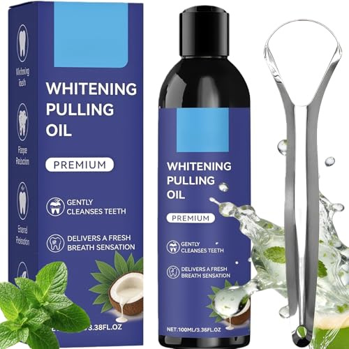 Coconut Oil for Teeth Pulling, Fresh Breath, Alcohol-Free & Fluoride-Free Natural Formula, 100ml with and Tongue Scraper Included