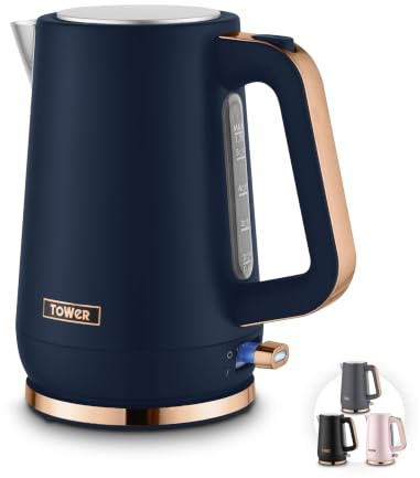 Tower Cavaletto 1.7L Jug Kettle with 3KW Rapid Boil, 360° Swivel Base, Removable Filter, Stainless Steel Body, Illuminated Switch, Midnight Blue, T10100MNB