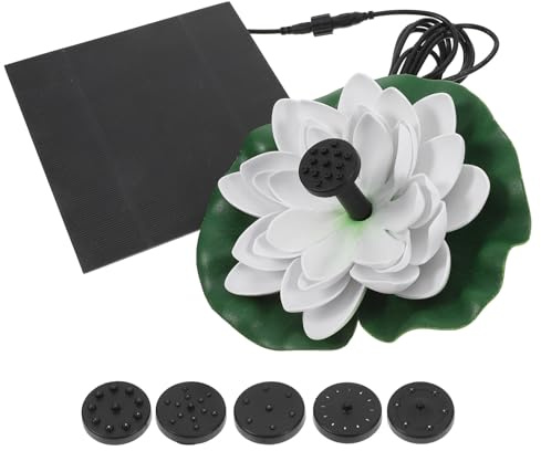 TINEASUR Fontaine Solaire de Lotus Flottante 2,5 W en Panneau Stratifié Blanc, Crée des Effets d'eau Variés pour Balcons et Cours Extérieures