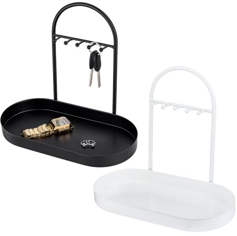 INTERWARM 2 support de Rangement pour Bijoux et Porte Clés Porte Clés et Plateau à Bijoux avec 5 crochet Support Multifonctionnel pour Colliers Chaînes Bagues Boucles D'Oreilles et Clés 2 couleur