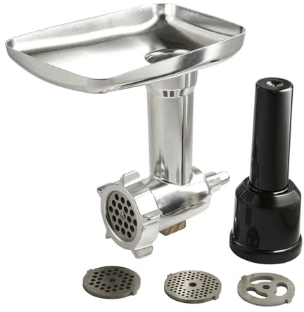 Lakeland Deluxe Stand Mixer Meat Accessory Mincer Grinder Attachment | 3-in-1 meat mincer attachment for Lakeland Deluxe Stand Mixers with fine, medium, and coarse stainless steel grinding discs.