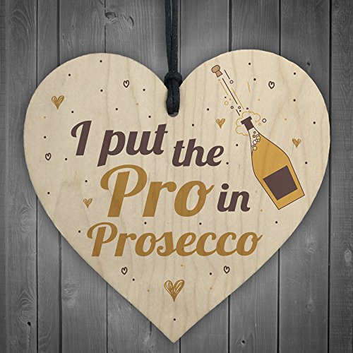 Red Ocean Pro In Prosecco Friendship Wooden Hanging Heart Plaque Birthday Gift Alcohol Garden Pub Sign