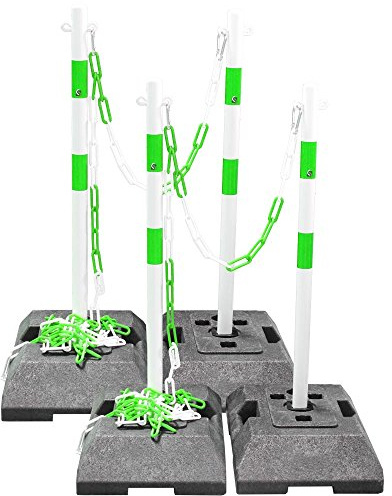 UvV Kettenpfosten grün-weiß 4 Stahl Absperrpfosten 20m Kette Sperrpfostenset 18 kg Fuß