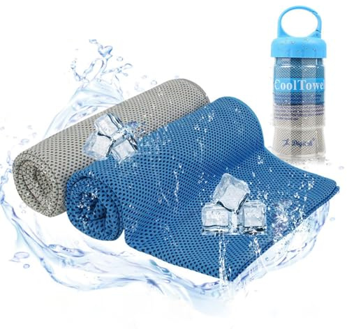 Zodight 2 Pcs Serviette de Refroidissement, Serviettes de Sport en Microfibre Serviette de Fraicheur Instantanée pour Gym Yoga Cyclisme Randonnée Camping Course à Pied (Grey+Blue)