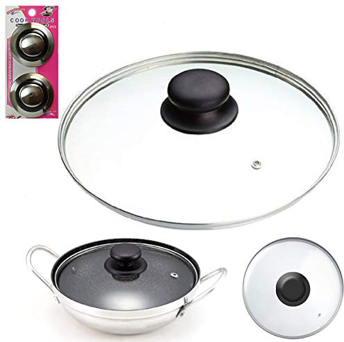 32cm Tempered Glass PAN LID & PK2 KNOBS - Replacement Wok, Stock, Casserole, Saucepan Lid (32cm)