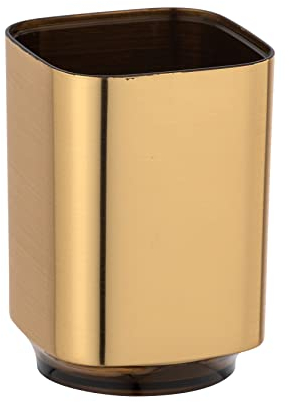 Wenko Bicchiere portaspazzolini Auron Oro, pregiato bicchiere portaspazzolini per spazzolini da denti e dentifricio, in pregiata plastica con cangiante color Oro, 7 x 10 x 7 cm
