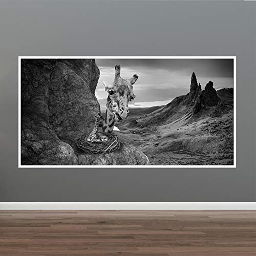 Bild Leinwand Schwarz Weiß Giraffe Landschaftsmalerei Nordic Style Bilder Wandkunst Drucke Barand New Living Room Decor 50x100cm (19 x39) Ungerahmt