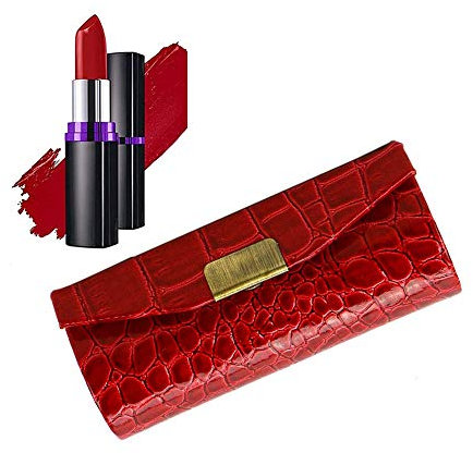 Leather Lipstick Organiser - Durable Waterproof Lipstick Holder with Button Closure, Makeup Mirror & Cosmetic Storage Kit for Women & Girls