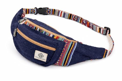 Freakmandu Sac Banane Unisexe en Chanvre – Fanny Packs, Sac Banane pour bandoulière, Sacs de Hanche Faits à la Main pour la randonnée, la Course, Le Jogging, Hommes et Femmes, Azure