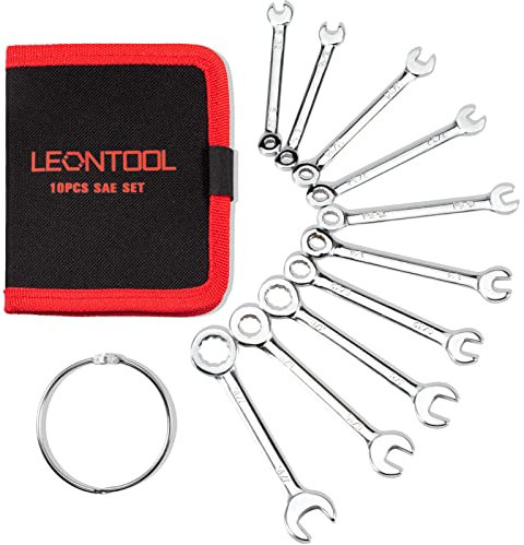 LEONTOOL Mini Wrench Set SAE 10 Pcs 5/32 to 7/16 Open End and Box End Ignition Wrench Set with Key Ring, Spanner Wrench Set with Portable Storage Pouches