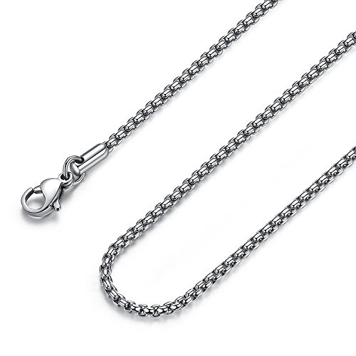 FOSIR Mens Round Box Chain, Stainless Steel Rolo Chain Necklace for Women Men, 2/3/4/5mm Wide, 18/20/22/24/26/30 Inch long