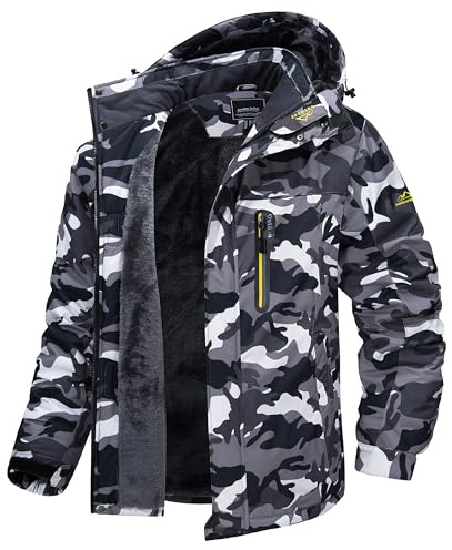 MAGCOMSEN Giacca da Sci Impermeabile da Uomo Antivento da Montagna Parka in Pile con Cappuccio