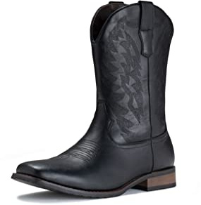 IUV Cowboy Boots For Men Western Boot Durable Classic Embroidered Square Toe Traditional Boots