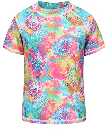 Lollisy Big Girls Rash Guard Swimsuits Short Sleeve Swim Shirt for Kids Girls One Piece Bathing Suit Swimwear Colorful Size 16/14-16 Years