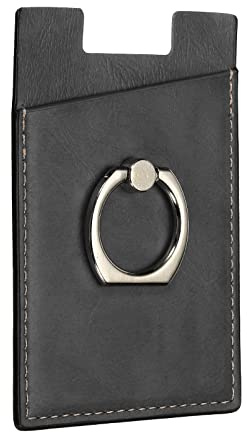sourcing map Credit Card Holder for Back of Phone with Ring Stand Stick on Phone Wallet Self Adhesive Wallet Sticker Black Magnetic Holder for Most Smartphone