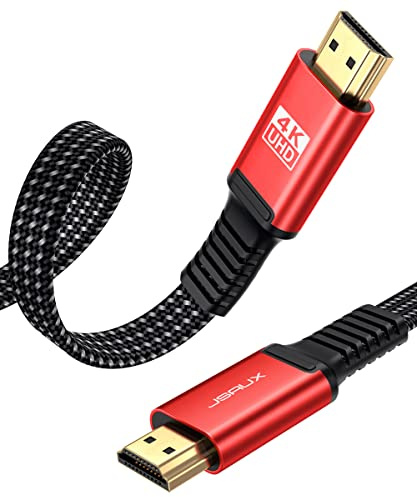 JSAUX HDMI Kabel 7.5Meter [4K@60Hz,HDMI 2.0,18Gbps] Flach HDMI 2.0 Kabel Highspeed 5M HDMI Nylon Geflochten Kabel Support 4K 3D HDR UHD 2160p 1080p Ethernet ARC PS3/4 TV PC Rot