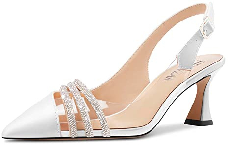 HEUIVZAR Femmes Mi Kitten Talon Heel Pointu Bout Sandales Escarpins Slingback Diamant Cristal Bureau Dress 6.5 CM Heels