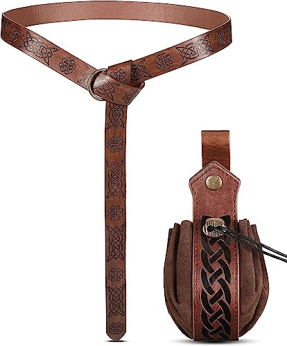 Halloween Nekromanten Anzug,Mittelalter GüRtel,Mittelalterliche Kunstledertasche mit Kordelzug,Vintage-Gürteltasche,Mittelalter Kleidung,GüRtelschlaufe,für Cosplay,Zauberer,Hexe Kostüm Zubehör