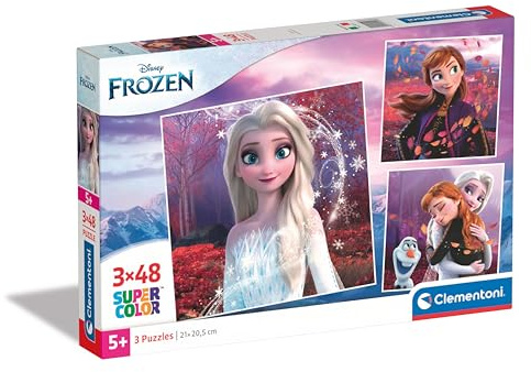 Clementoni Supercolor Disney Frozen Puzzle 3 x 48 Teile - Disney Puzzle für Kinder ab 5 Jahren - buntes Kinderpuzzle mit besonderer Leuchtkraft & Farbintensität 25297