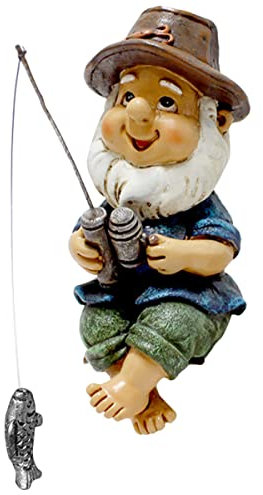 Fishing Gnome Garden Statue - Naughty Gnomes Resin Figurine Dwarf Sculpture for Outdoor Lawn Yard Balcony Porch Patio Pond Ornaments and Decorations