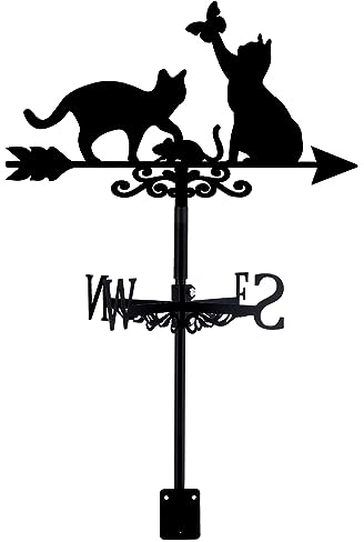 SUPERDANT Banderuola Segnavento Gatti Segnavento da Metallo Battuto Gatti con Farfalla Animale Banderuola Vento di Direzione per Giardino Tetto Decorazione per Fattoria