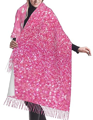 OPSREY Schwarzer und weißer Blumendruck weicher Kaschmir-Gefühl Fransen Schal Schal Schal Unisex warmer Schal, Glitzernder rosa Glitzer., One size